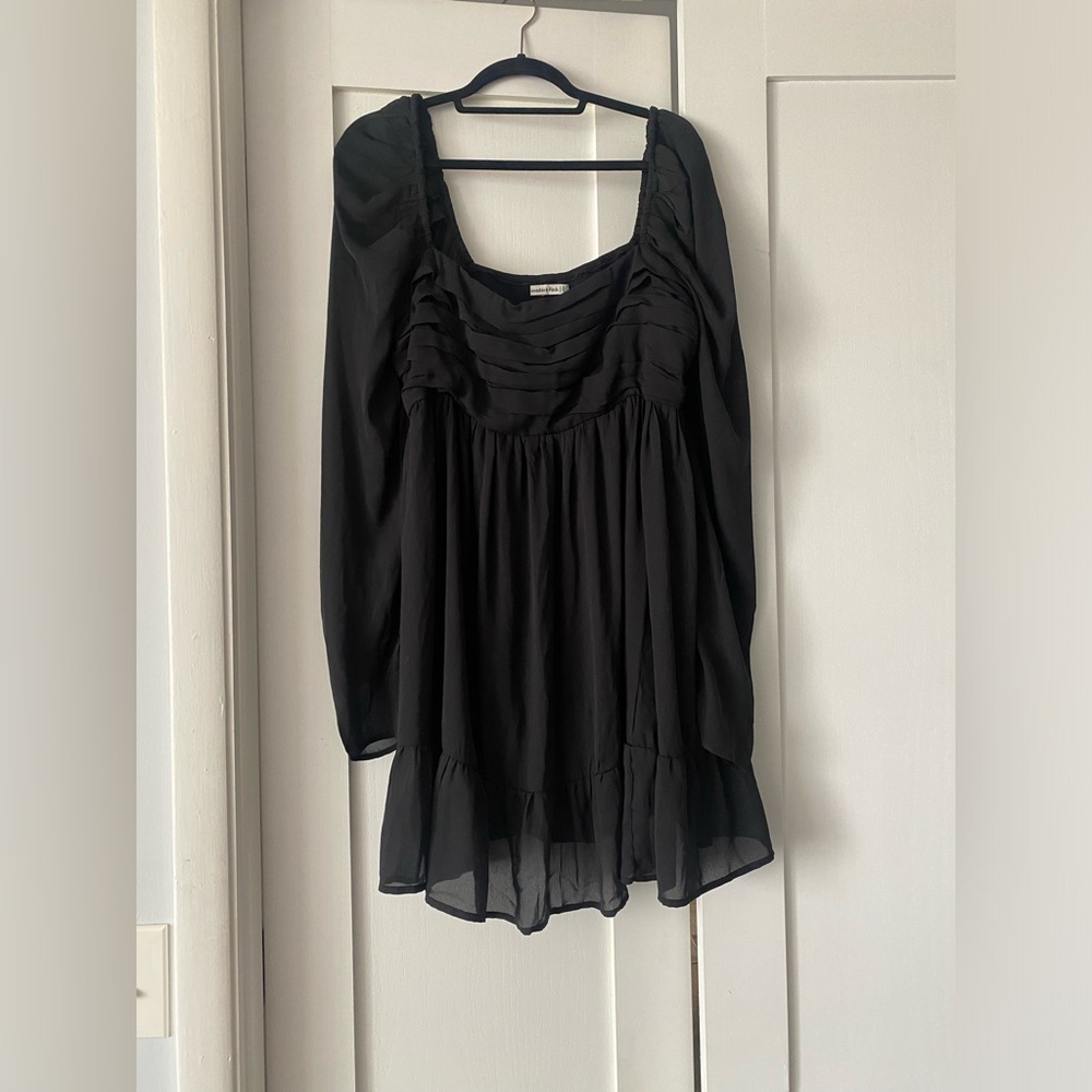 Black Long-Sleeve Babydoll Dress